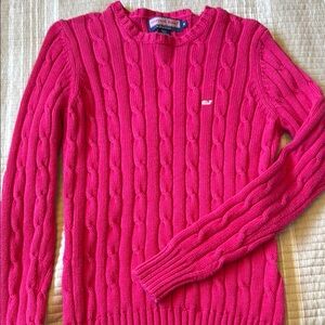 Vineyard Vines Pink Crew Neck Cable Knit Sweater
